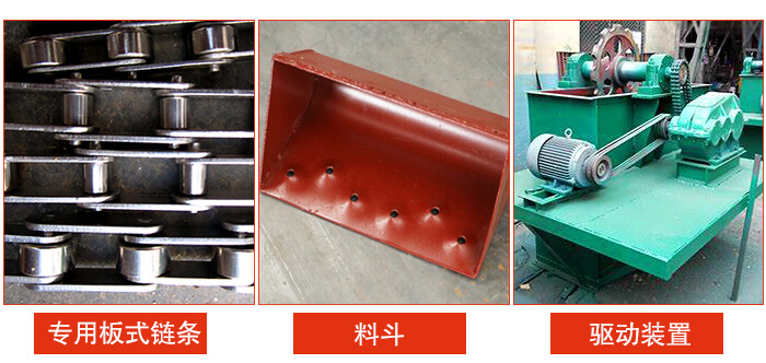 斗式提升机主要部件：板式链条，料斗，驱动装置等部件展示图